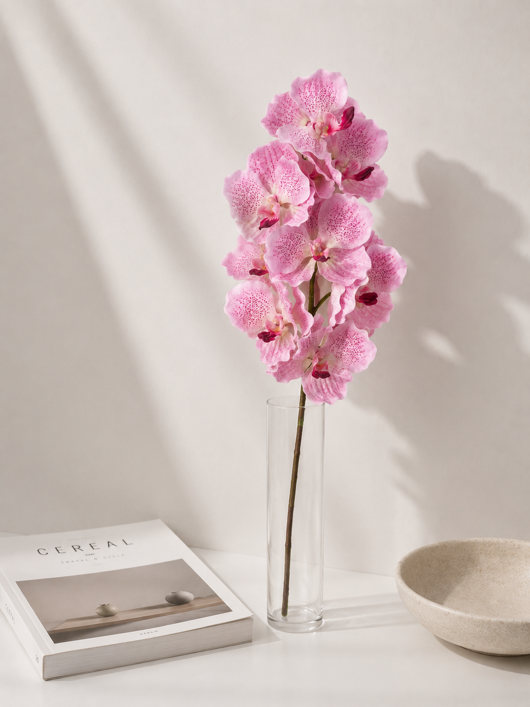 Faux Pink Vanda Orchid Stem ORS-02 - 32 inch artificial pink vanda orchid stem, full height shown