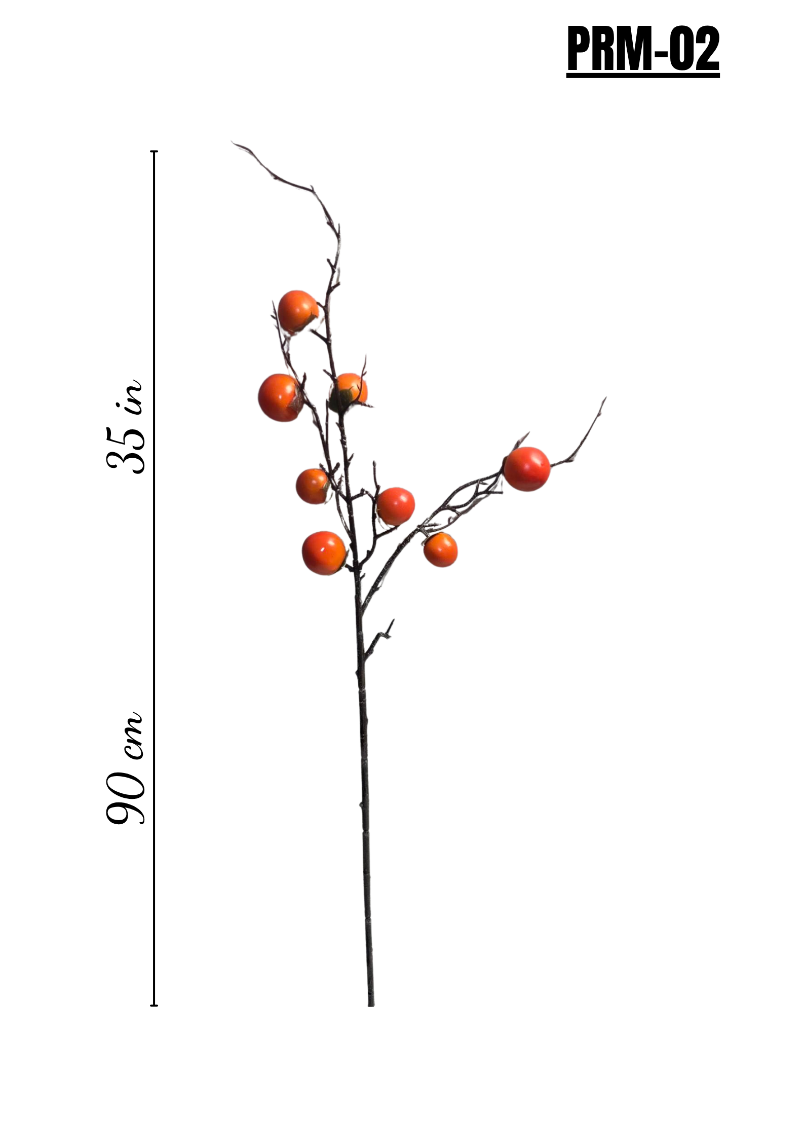 Faux Orange Berry Branch - 35" Bare-Twig Fall Stem - size and dimensions (PRM-02)