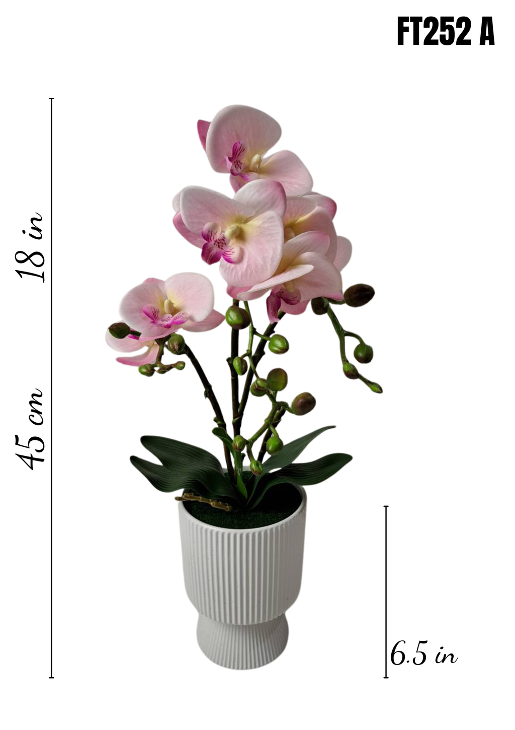 FT252A faux pink orchid arrangement 18 inches with dimensions