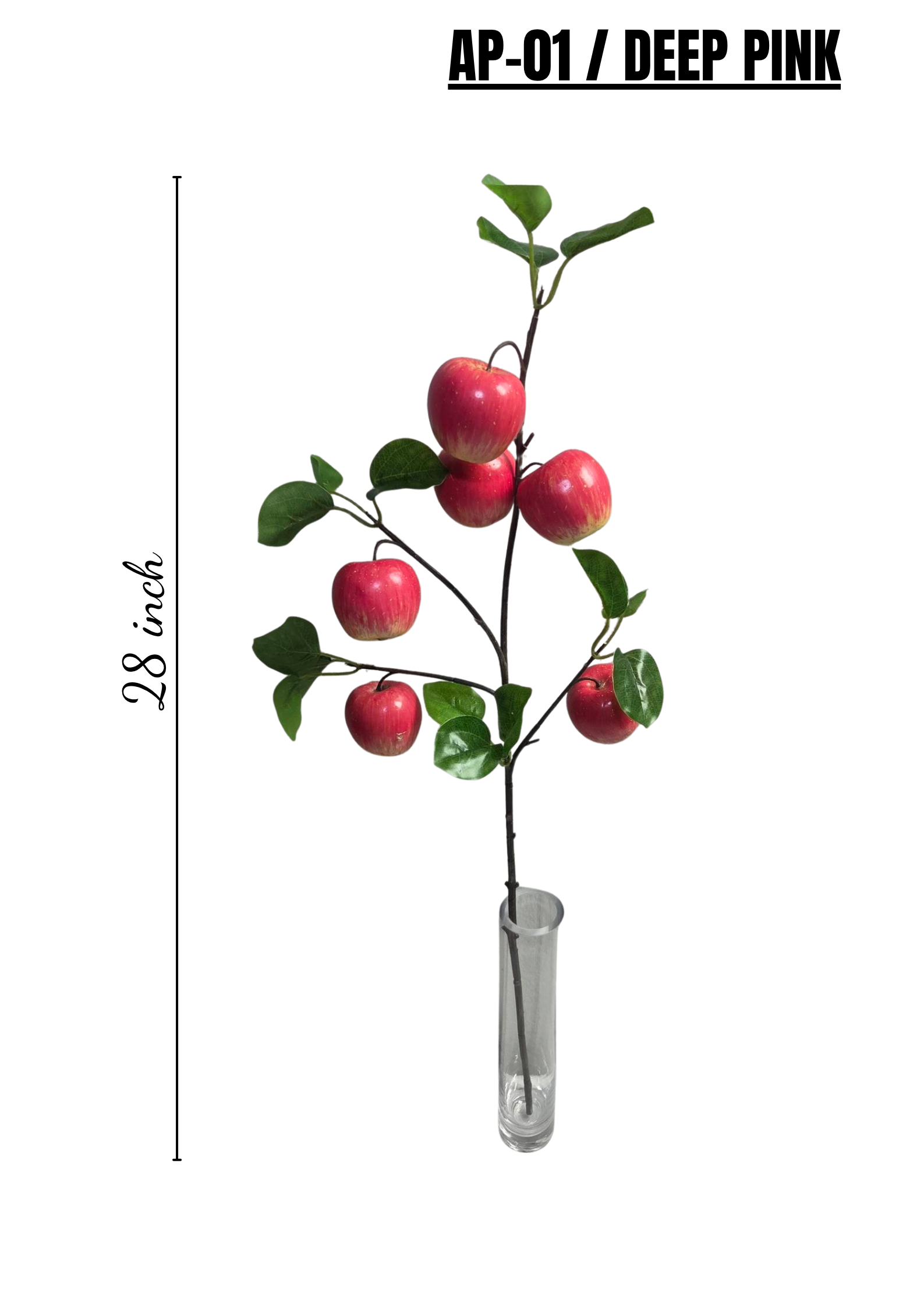 28" Artificial Deep Pink Apple Branch – Faux Fruit Stem AP-01