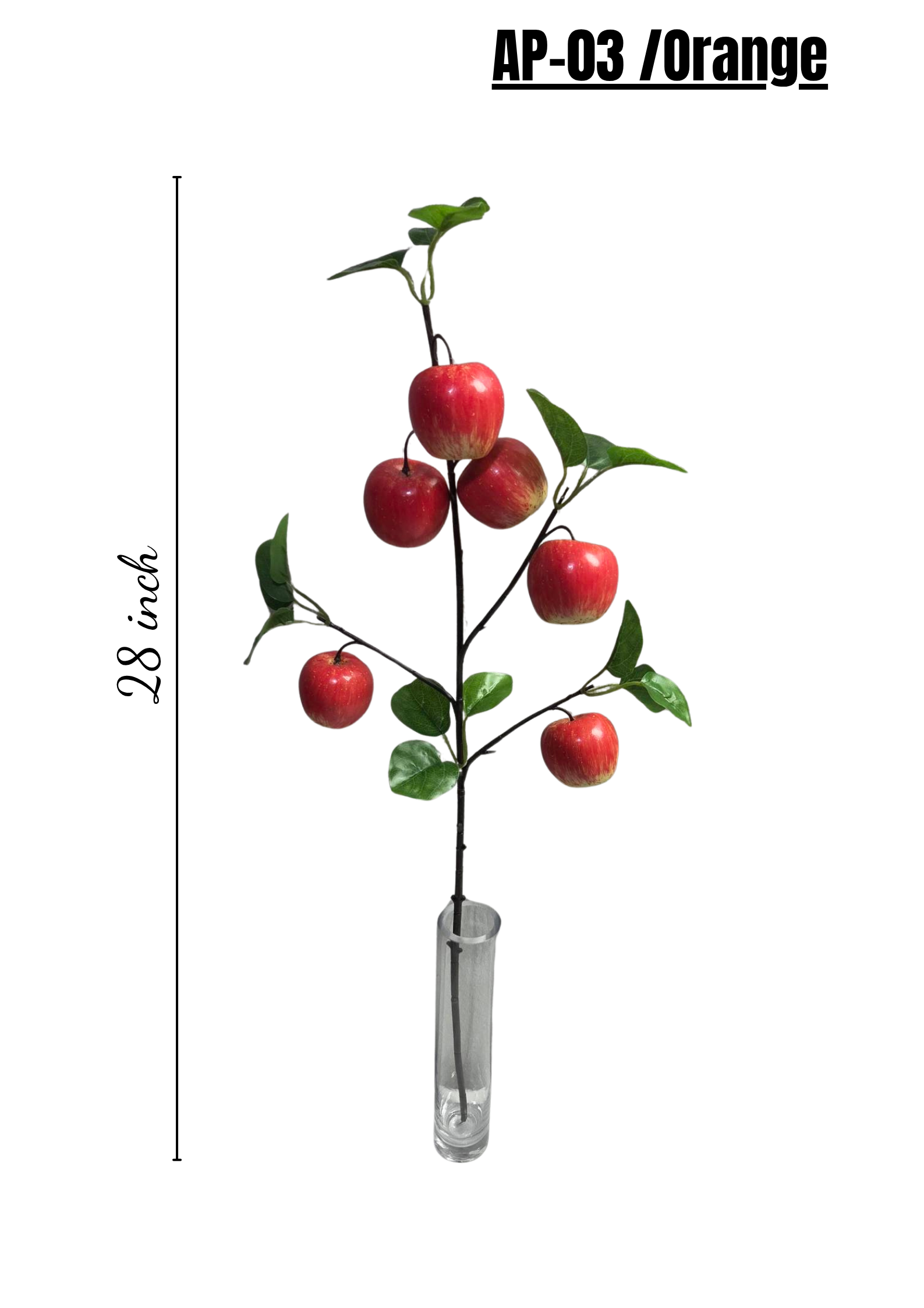 Premium 28" Artificial Orange Apple Branch – Lifelike Faux Fruit Stem for Home Decor