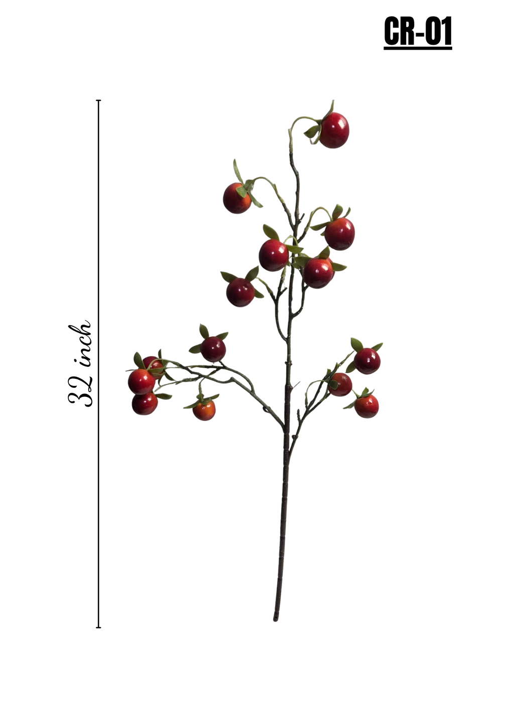 Faux Cranberry Branch – Lifelike 32" Red Berry Stem for Fall & Holiday Decor