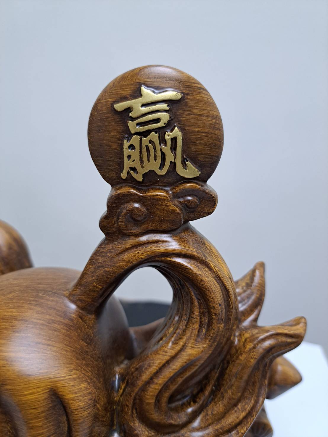 Head detail of rearing horse with open mouth and flowing mane on dual horse figurine 6944-1