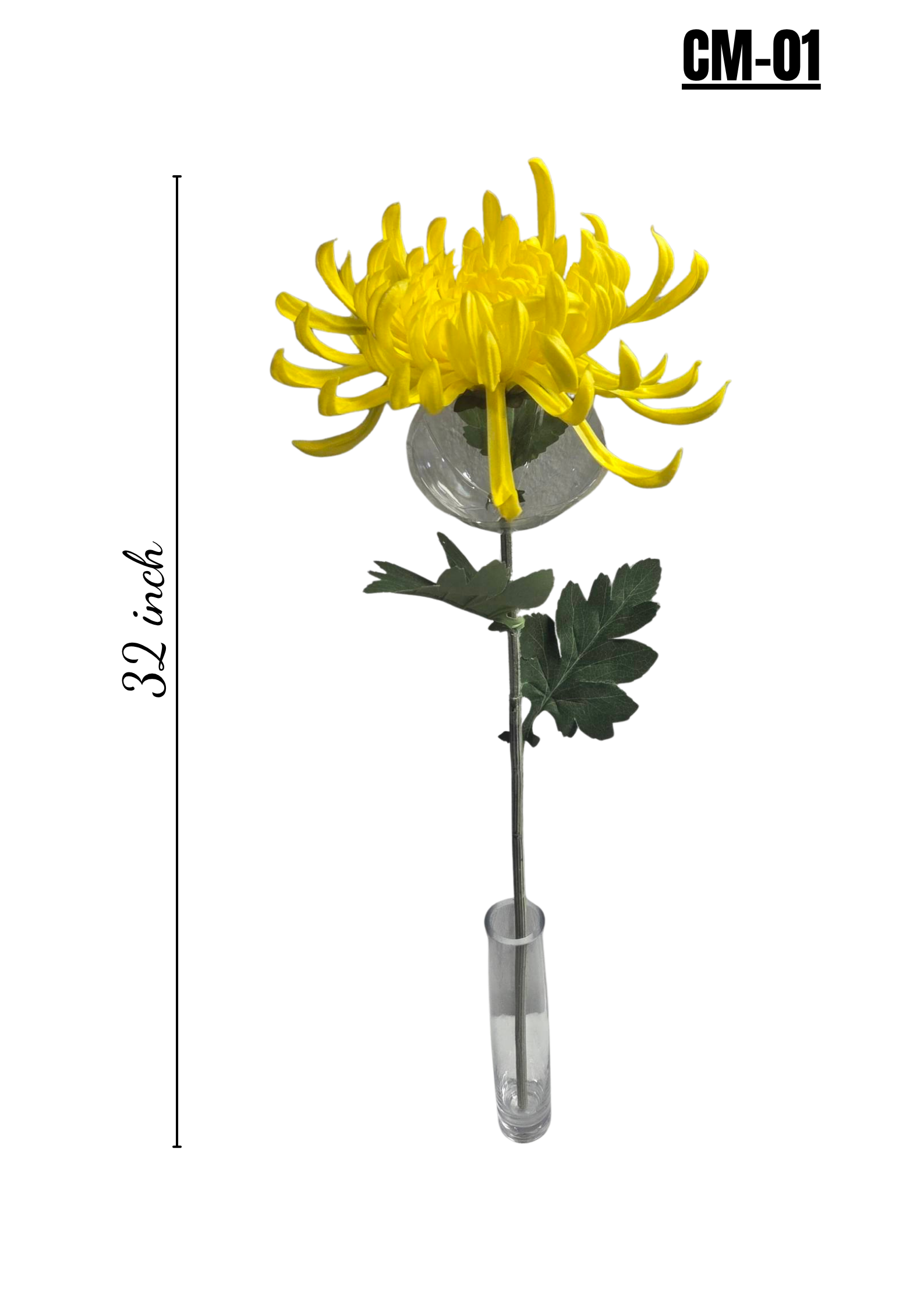 Lifelike 32" Yellow Chrysanthemum Stem - Premium Artificial Flower for Elegant Home Decor