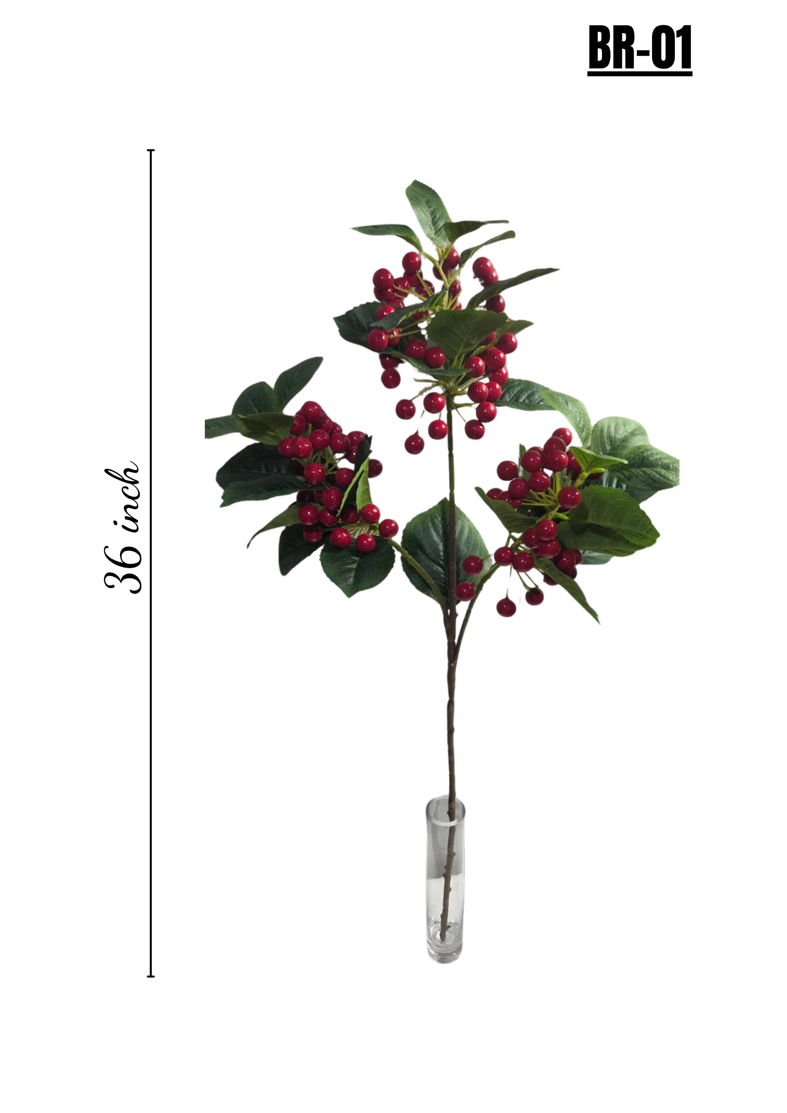 Faux Red Berry Cluster Branch – Lifelike Stem