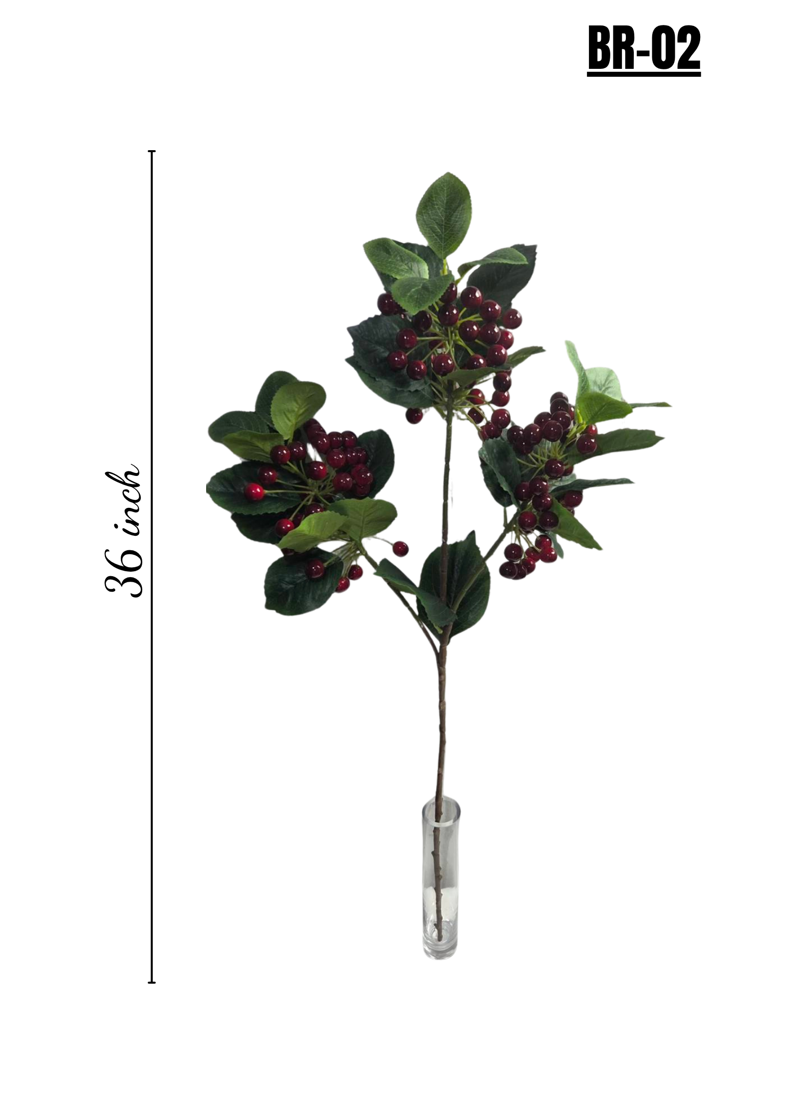Faux Red Berry Cluster Branch – Lifelike Stem