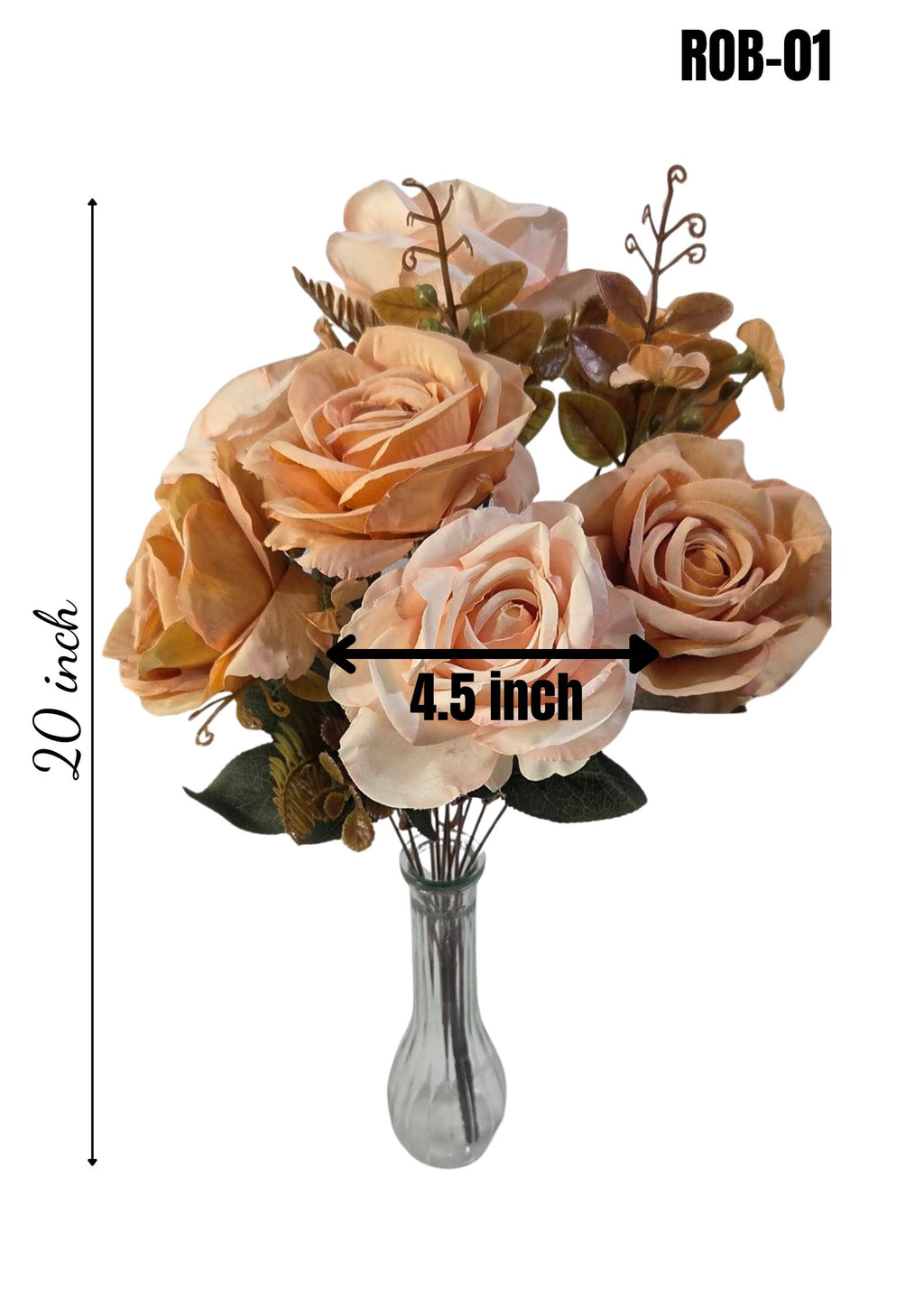 Close-up of faux peach rose blooms with layered petals - ROB-01
