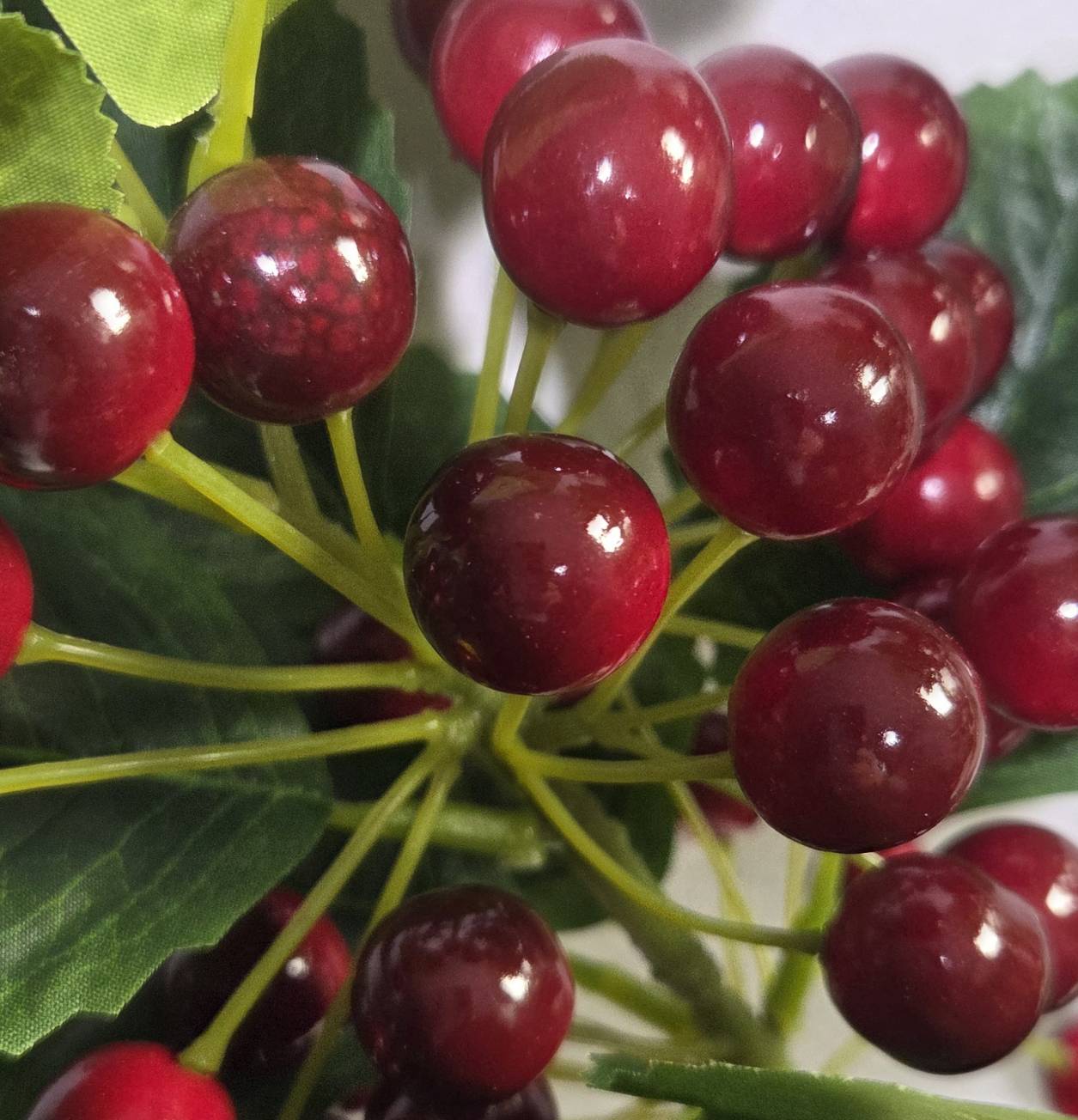 Faux Red Berry Cluster Branch – Lifelike Stem