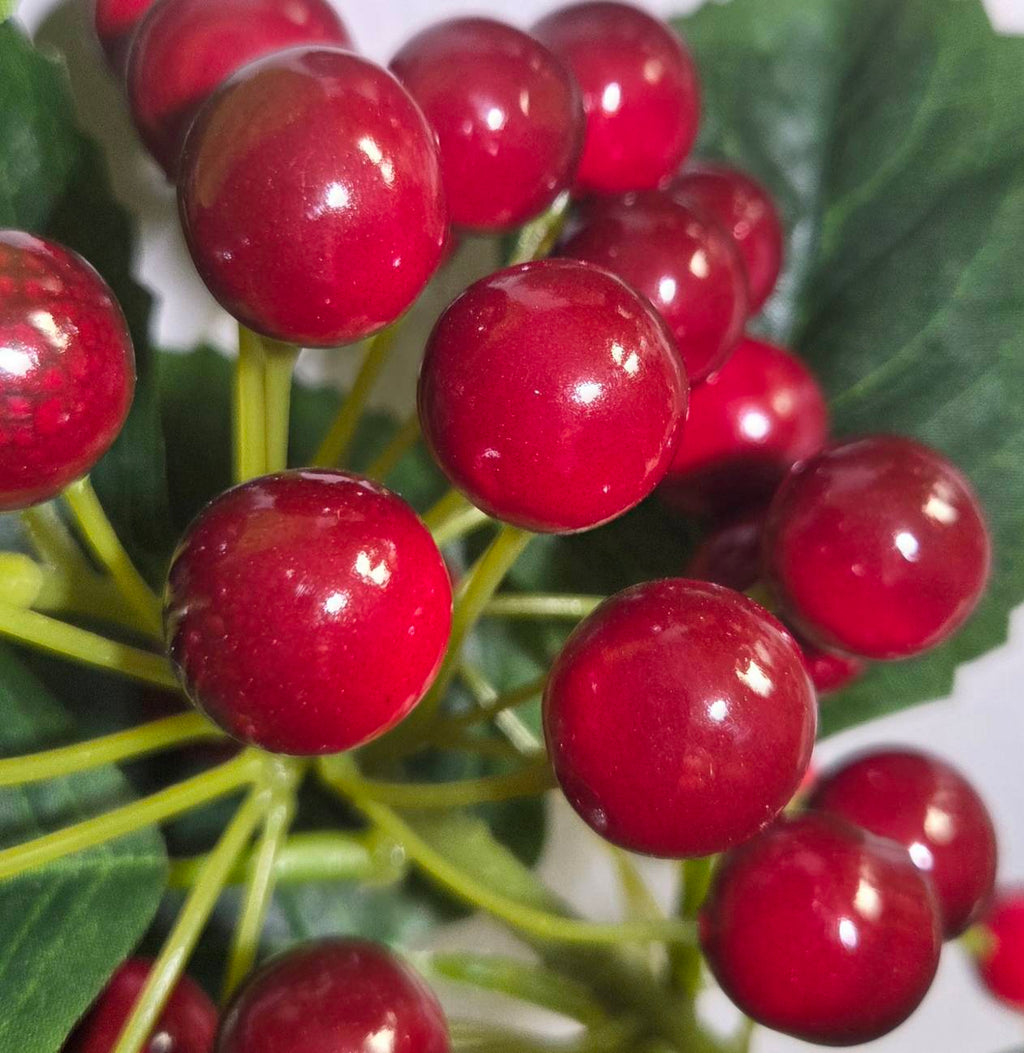 Faux Red Berry Cluster Branch – Lifelike Stem