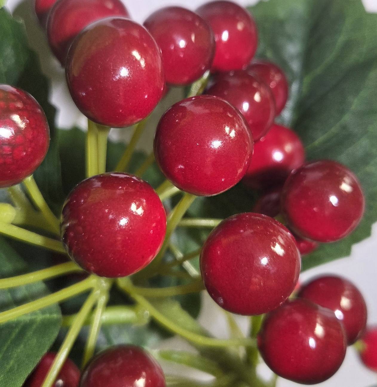 Faux Red Berry Cluster Branch – Lifelike Stem