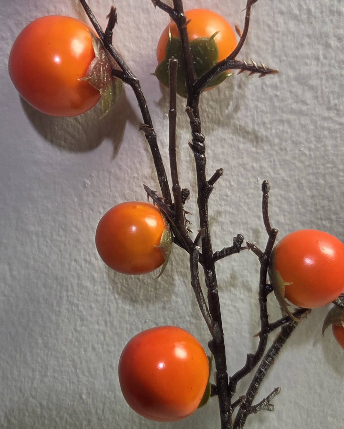 Premium Faux Orange Berry Branch – Lifelike 35" Bare-Twig Berry Stem for Fall & Home Decor