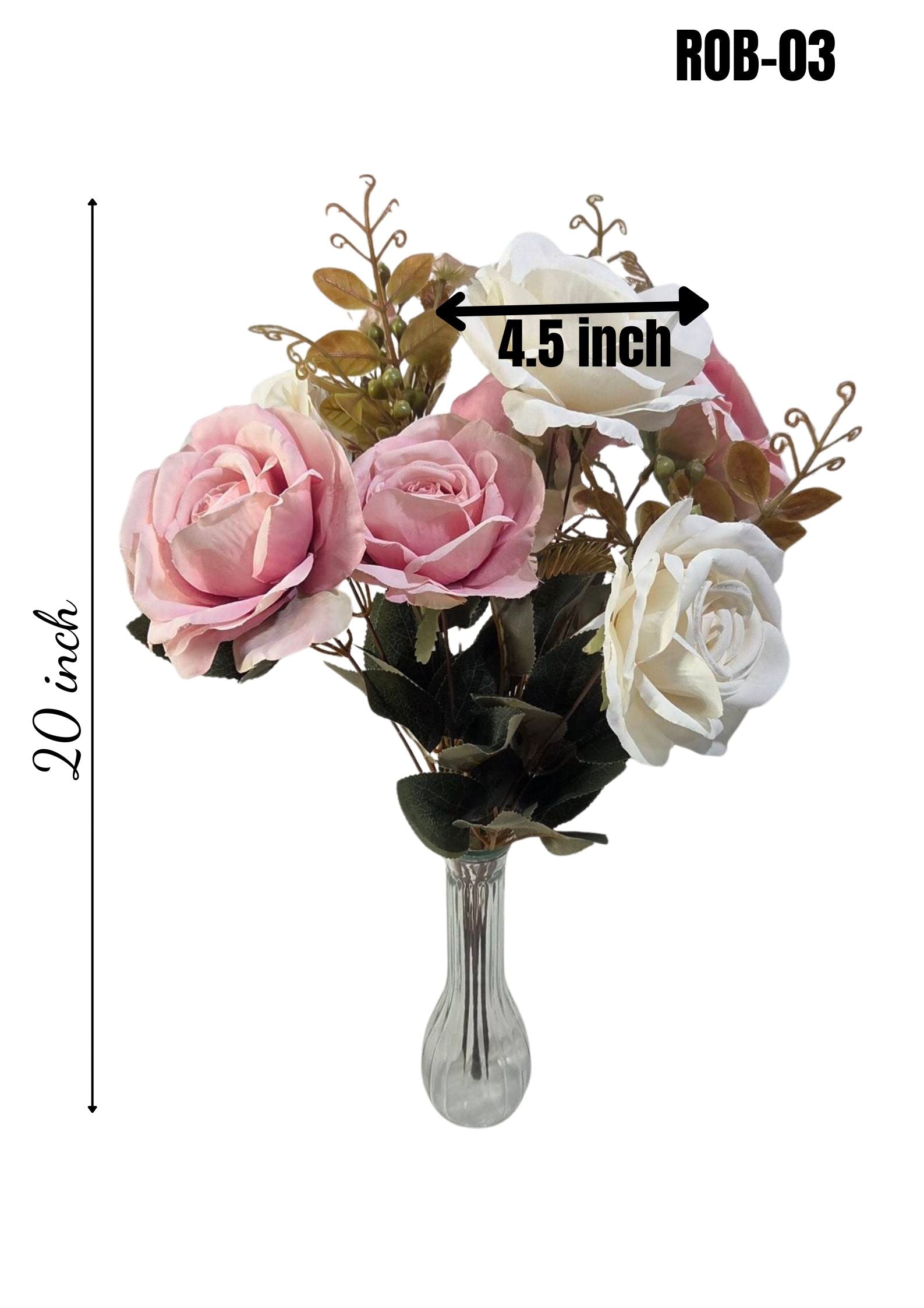 Close-up of faux ivory white rose bloom with layered petals and dusty pink rose in background