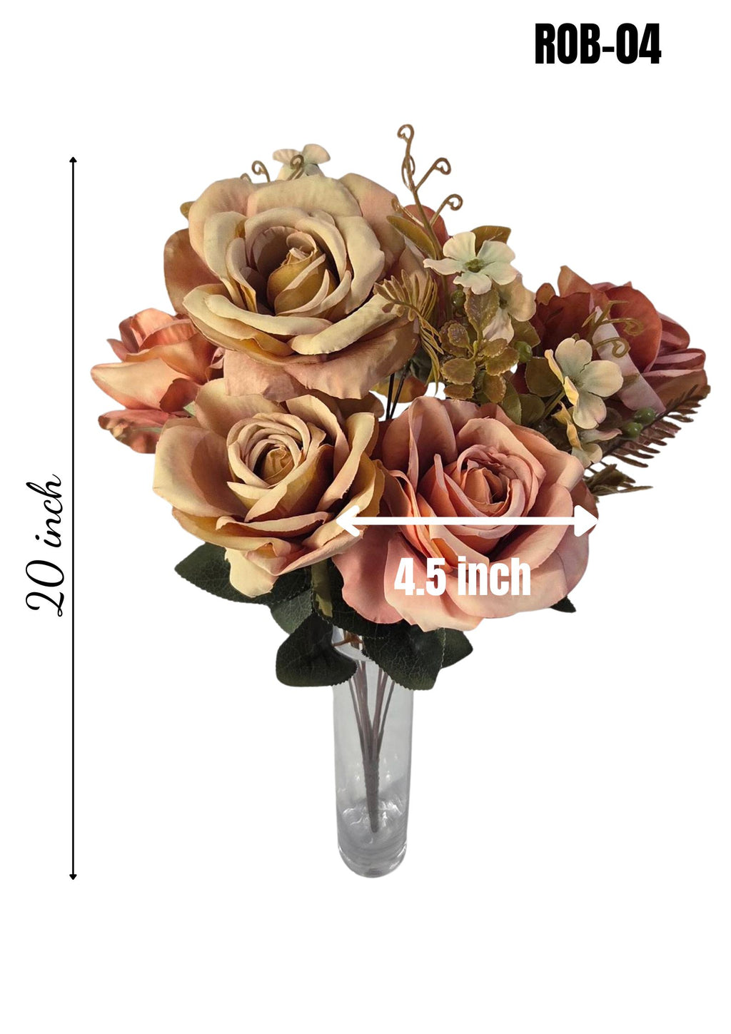 Faux champagne and dusty rose bouquet in luxury gift box with satin ribbon on marble surface