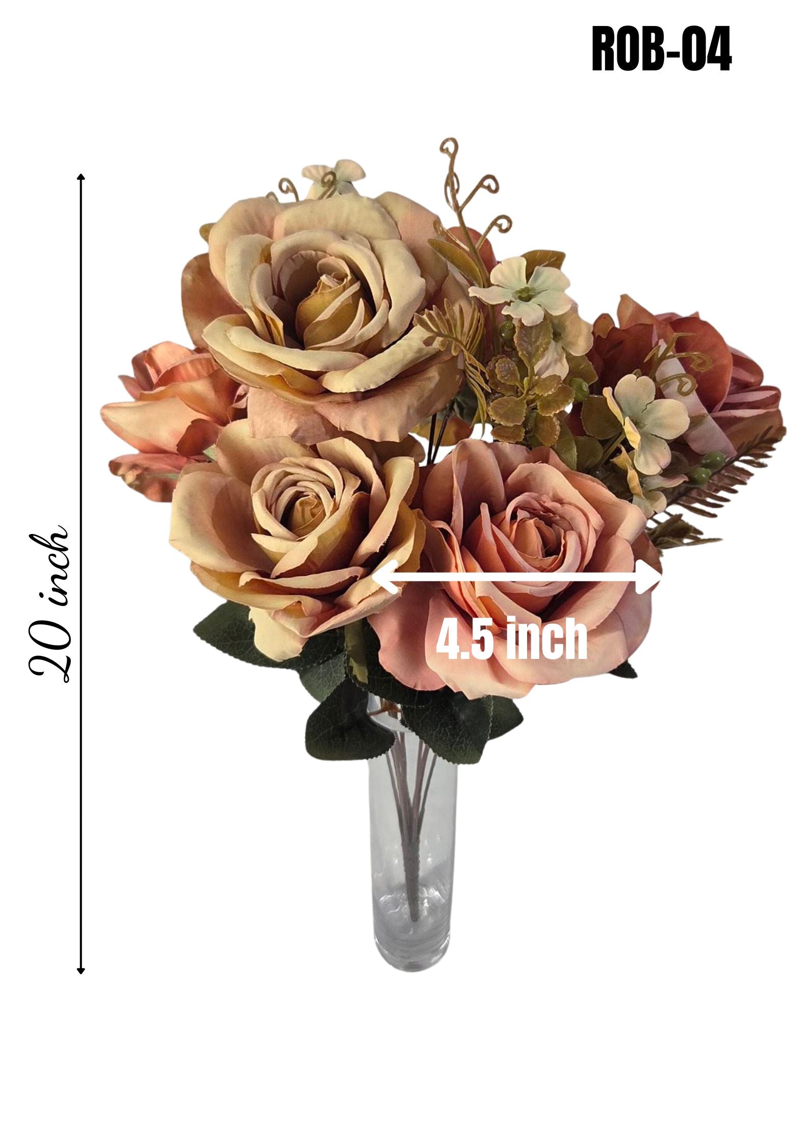 Faux champagne and dusty rose bouquet in luxury gift box with satin ribbon on marble surface