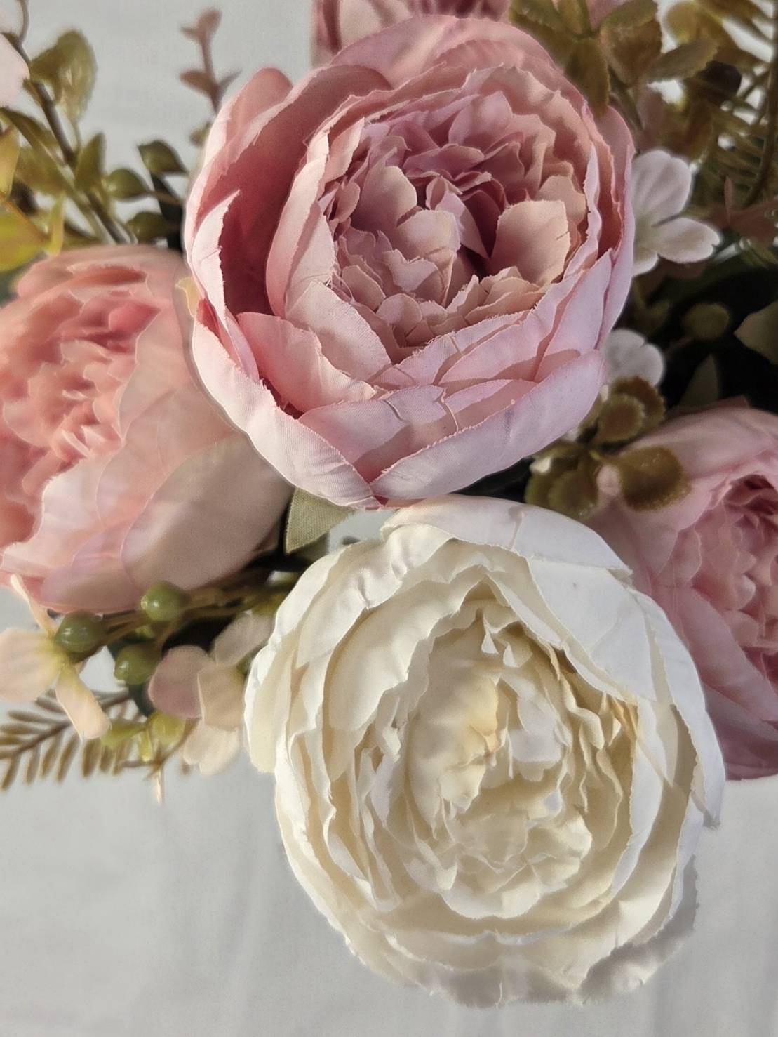 Faux Peony Rose Bouquet ROS-01 close-up - blush pink and cream white peony blooms