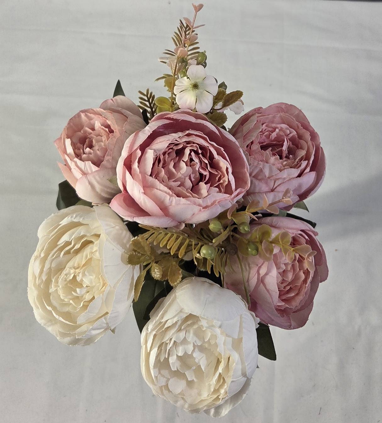 Faux Peony Rose Bouquet ROS-01 full arrangement - blush pink and white peony bouquet top view