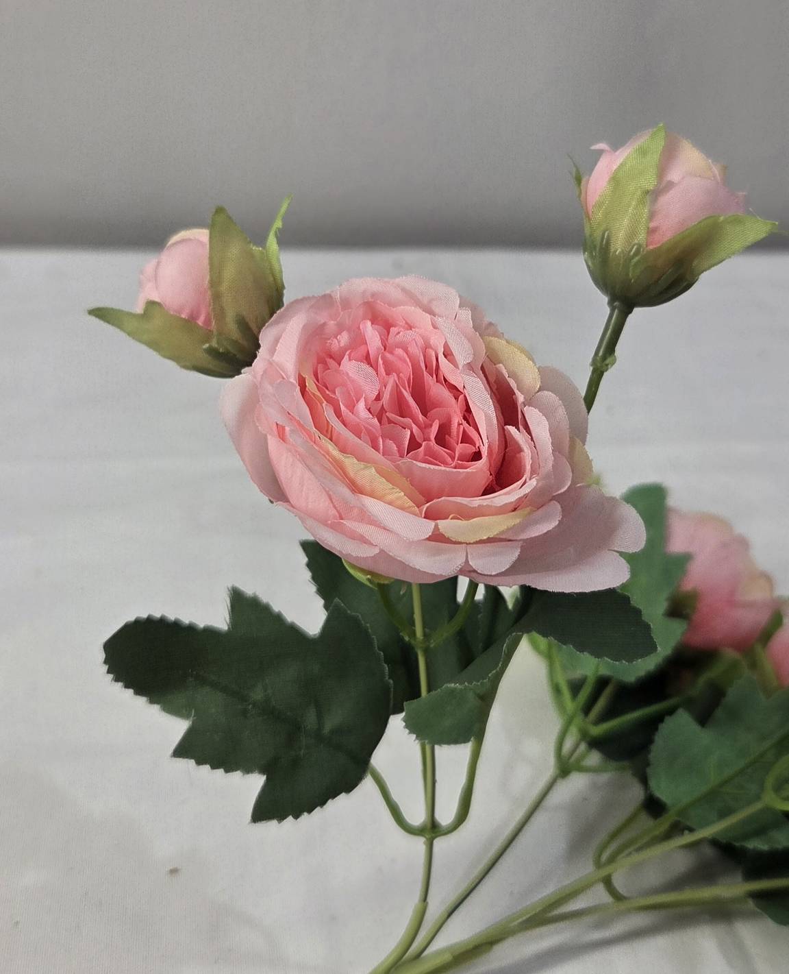 Faux Peony Rose Bouquet ROV-01 in glass vase - mixed pink and white peony arrangement with berry and wildflower accents