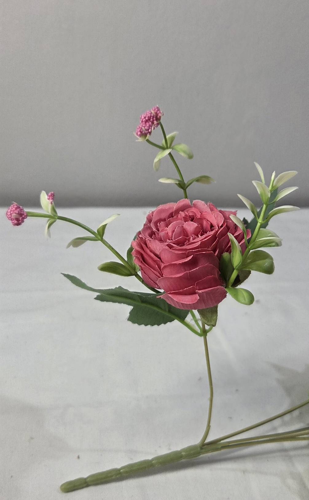 Faux Peony Rose Bouquet ROV-03 in glass vase - mixed mauve, blush pink and white peony arrangement with berry accents