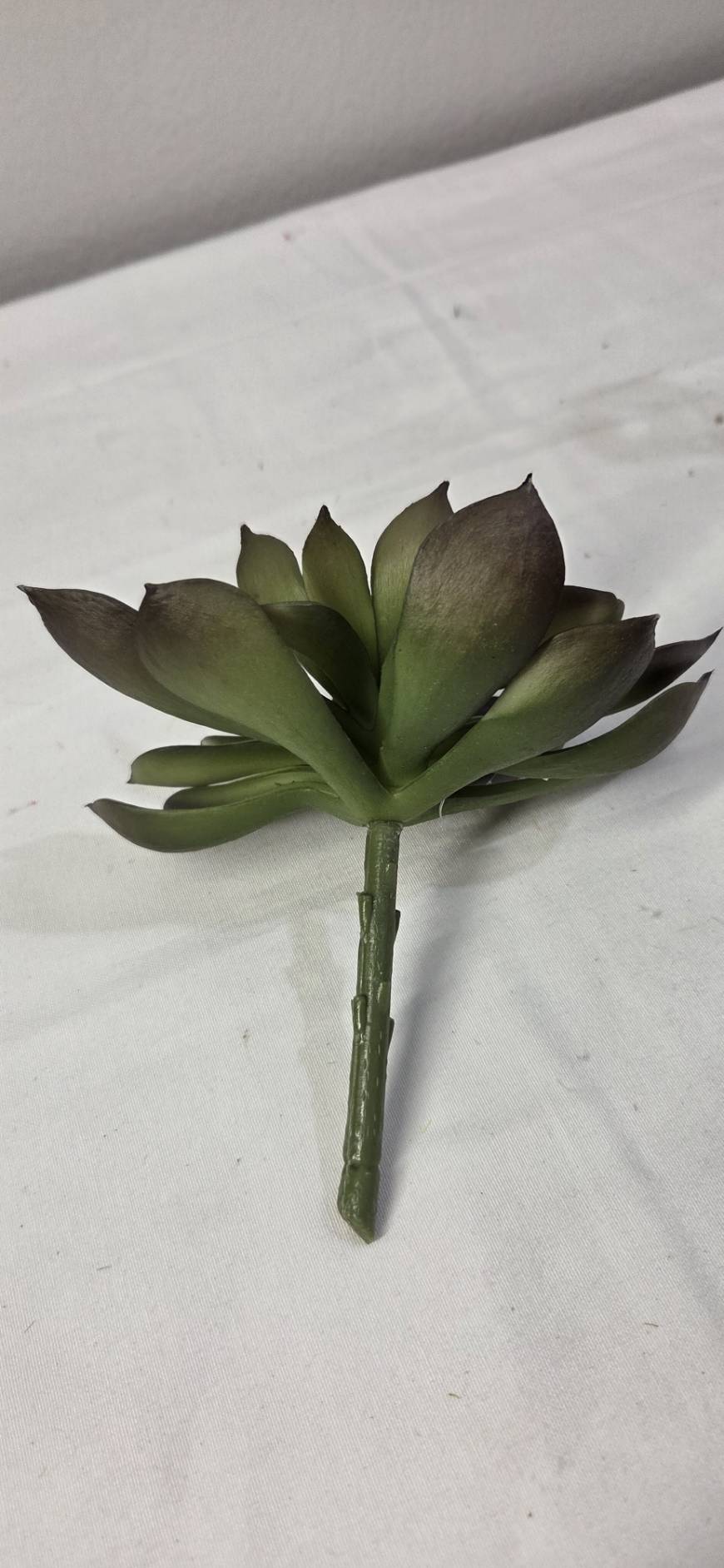 Faux Echeveria Succulent Stem SUC-01 full stem view - artificial green echeveria succulent with realistic textured stem, side view on white background