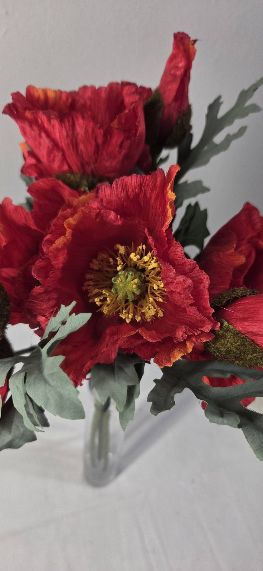 Top view of faux red poppy bouquet PPY-01 showing full bloom arrangement