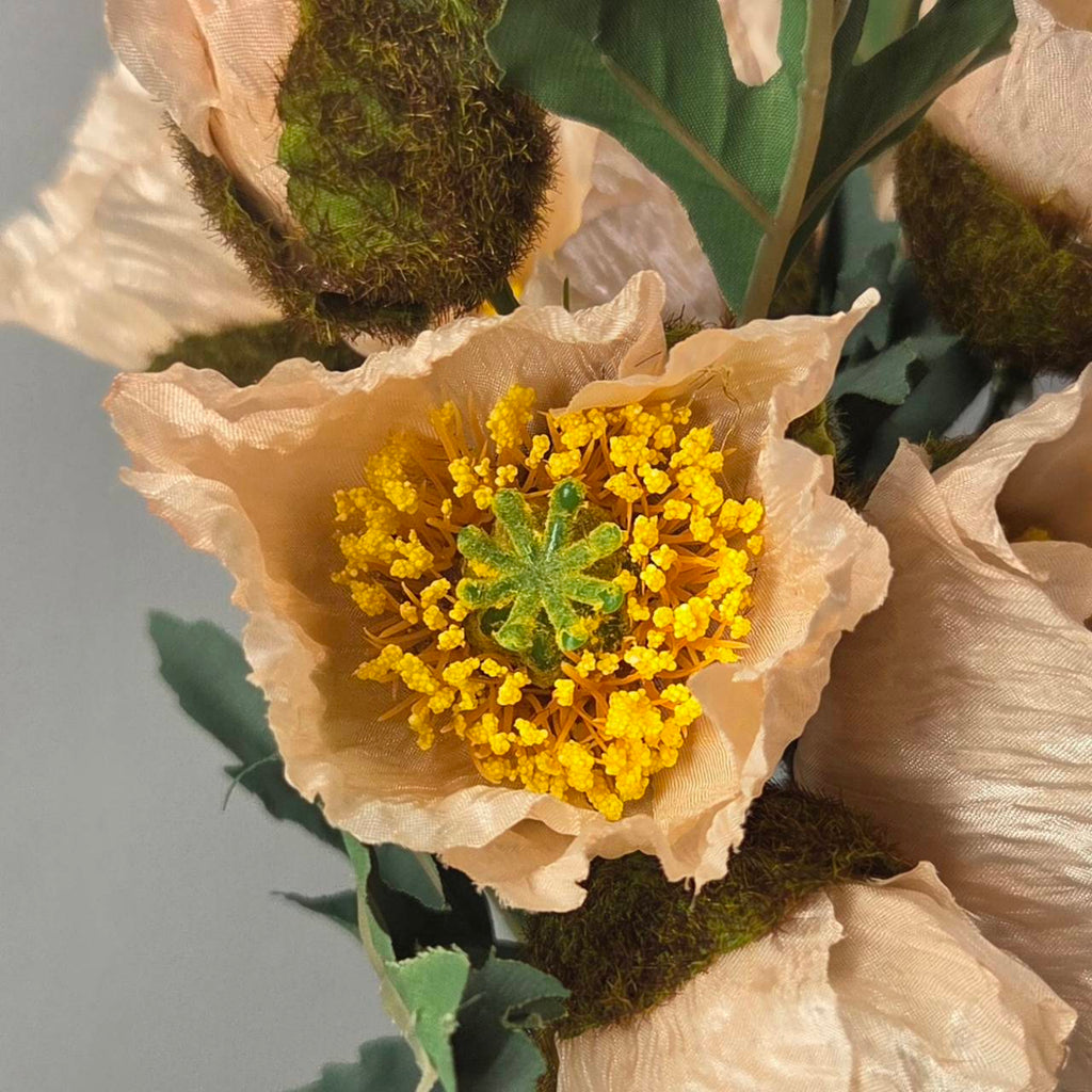 Faux Blush Poppy Bouquet PP-01 - 18 inch artificial poppy stem arrangement in glass vase