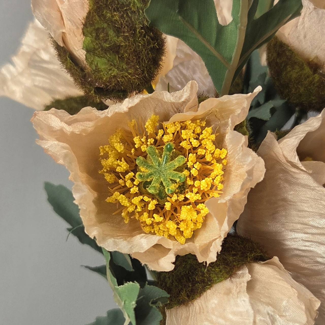 Faux Blush Poppy Bouquet PP-01 - 18 inch artificial poppy stem arrangement in glass vase