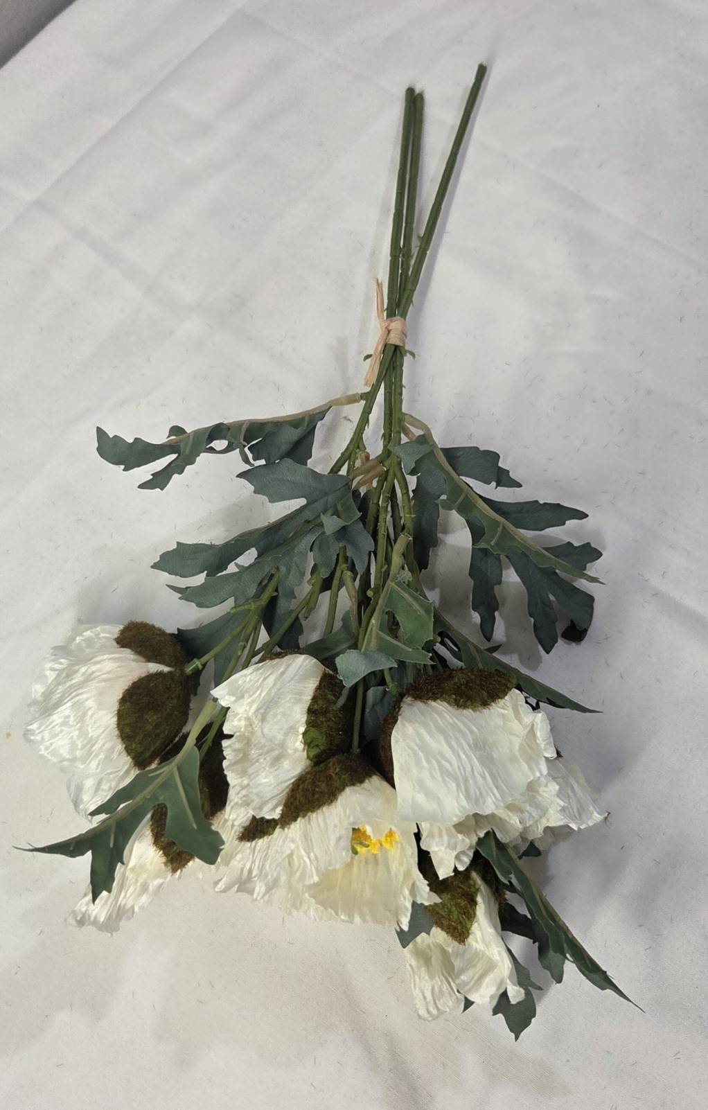 Faux White Poppy Bouquet PP-02 - styled in nail studio as elegant table centerpiece