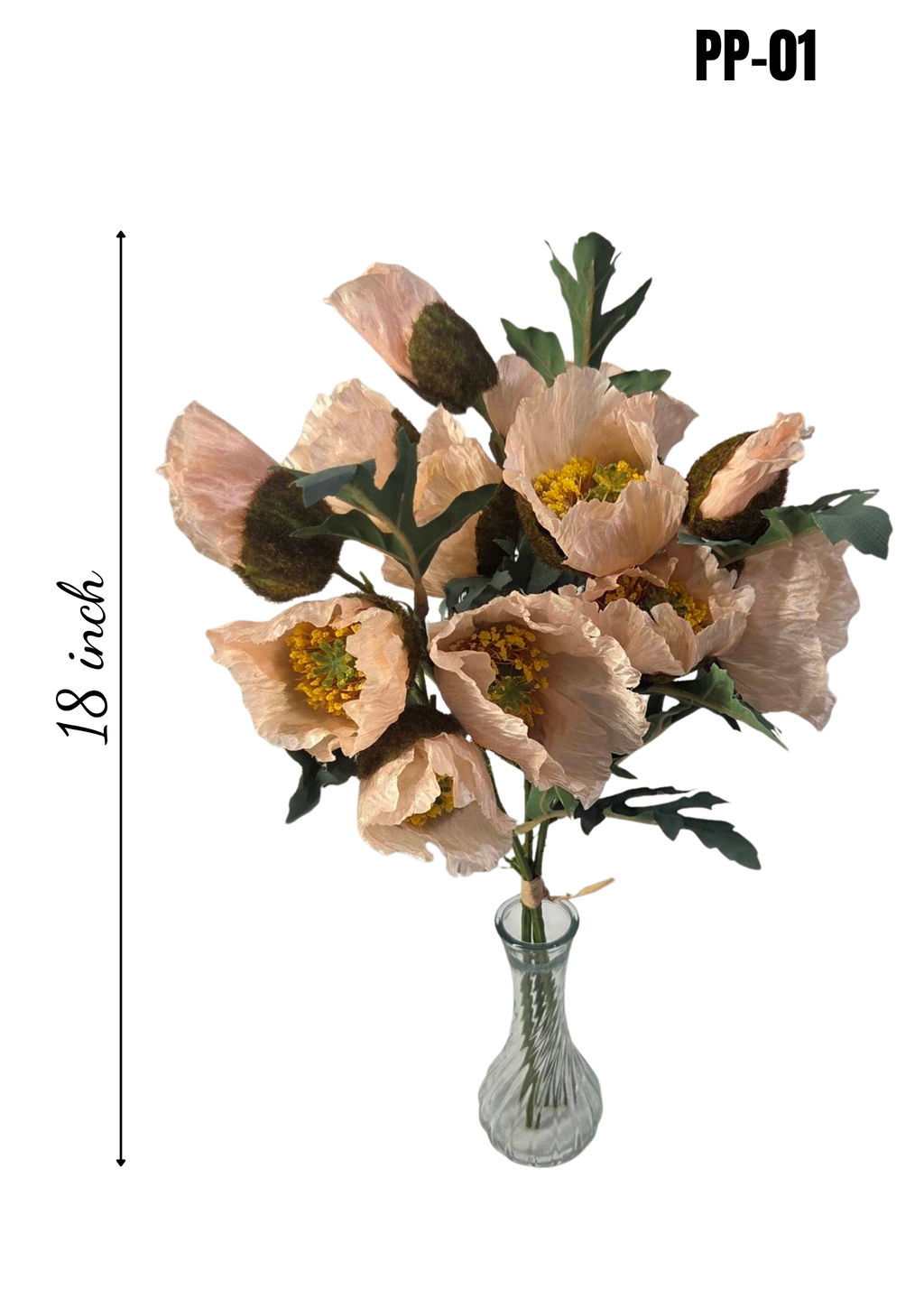 Faux Blush Poppy Bouquet PP-01 - close-up of blush poppy flower with yellow center