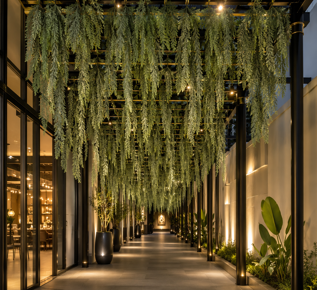 Artificial Hanging Asparagus Fern FT-02-B ceiling installation