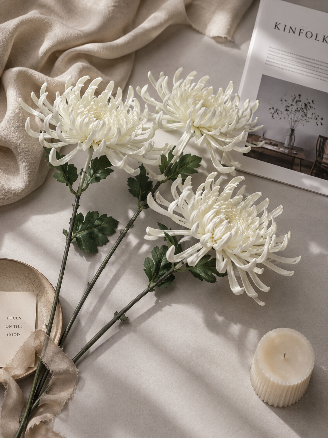 32" White Chrysanthemum Stem – Premium Artificial Flower CM-03