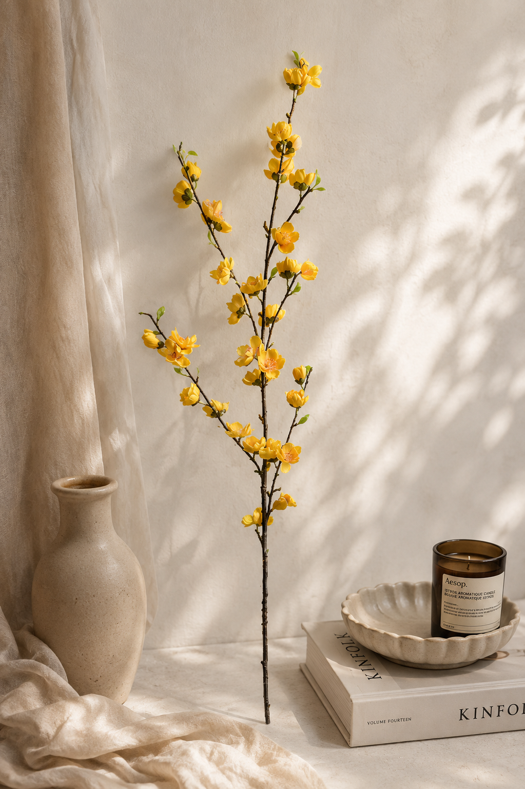 46" Yellow Peach Blossom Branch – Large Artificial Stem PBL-02