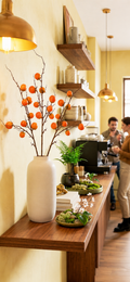 Premium Faux Orange Berry Branch – Lifelike 35" Bare-Twig Berry Stem for Fall & Home Decor
