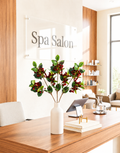 36" Artificial Red Berry Spray with Green Leaves - Faux Winter Berry Stem