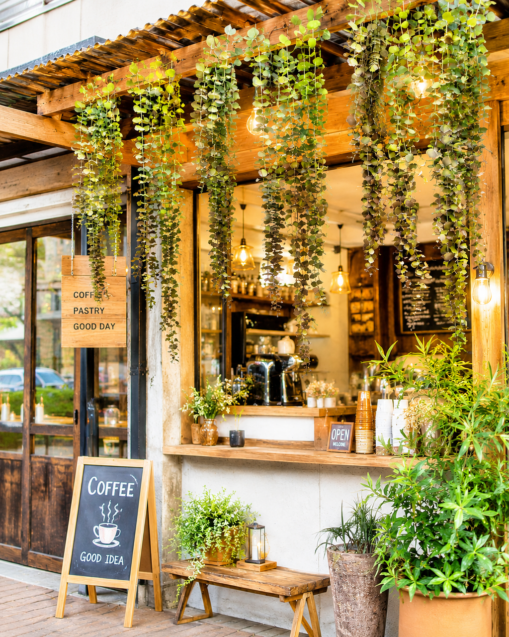 FT-03 Lifestyle - Hanging Eucalyptus café pergola décor