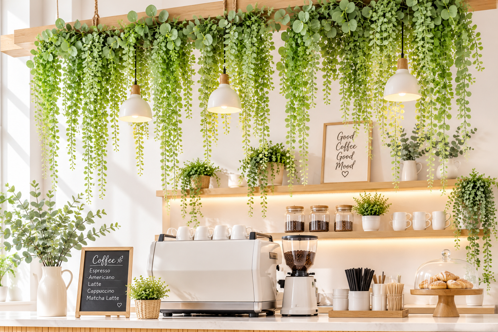 FT-09 lifestyle - hanging string of pearls in café interior