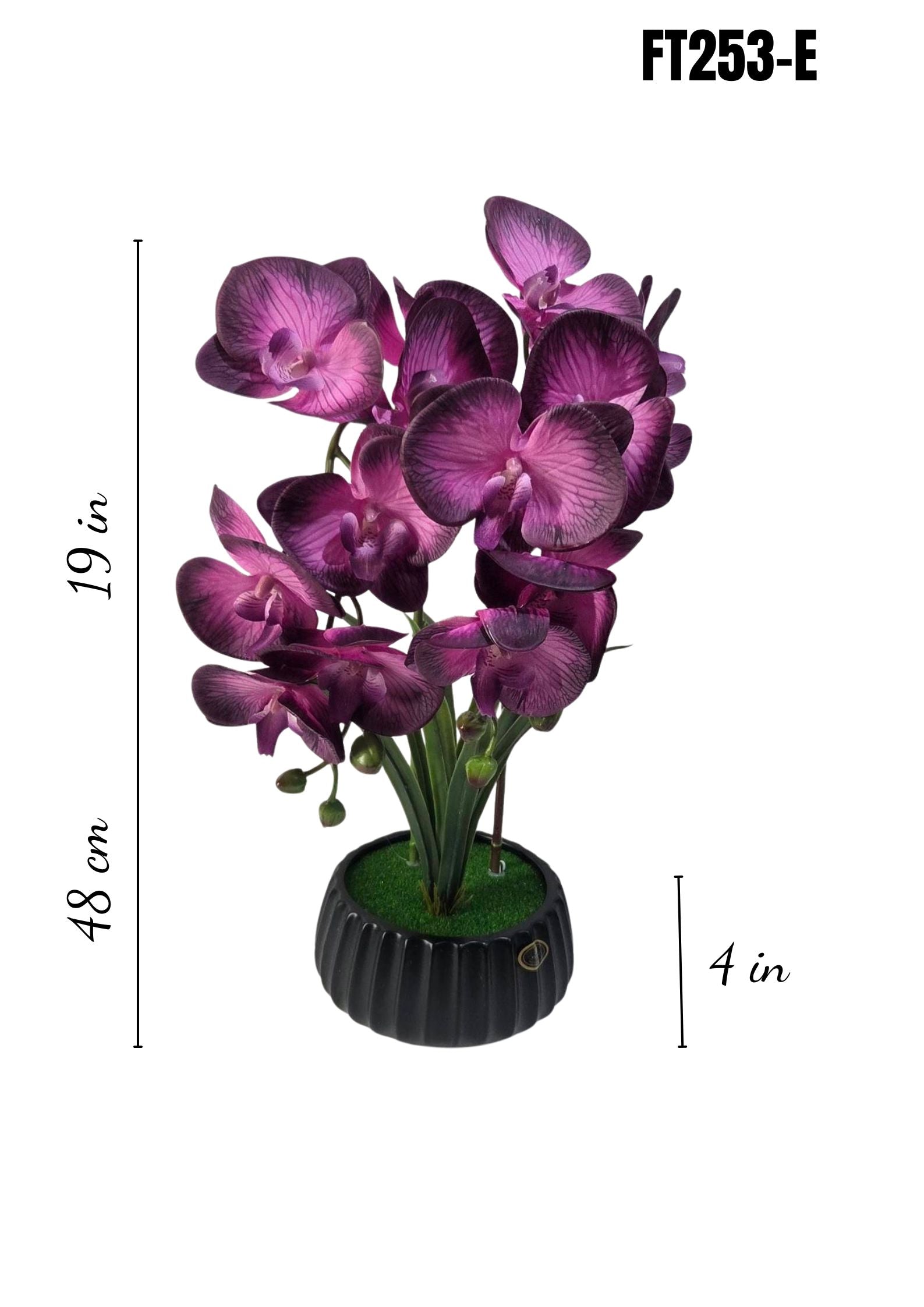 Faux Magenta Purple Phalaenopsis Orchid Arrangement FT-253-E - size and dimensions (FT-253-E)