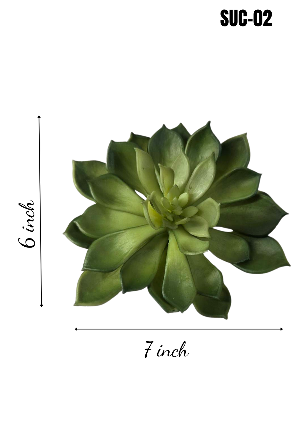 Faux Echeveria Succulent Stem SUC-02 - 7x6 inch artificial dark green echeveria succulent with layered pointed leaves, white background