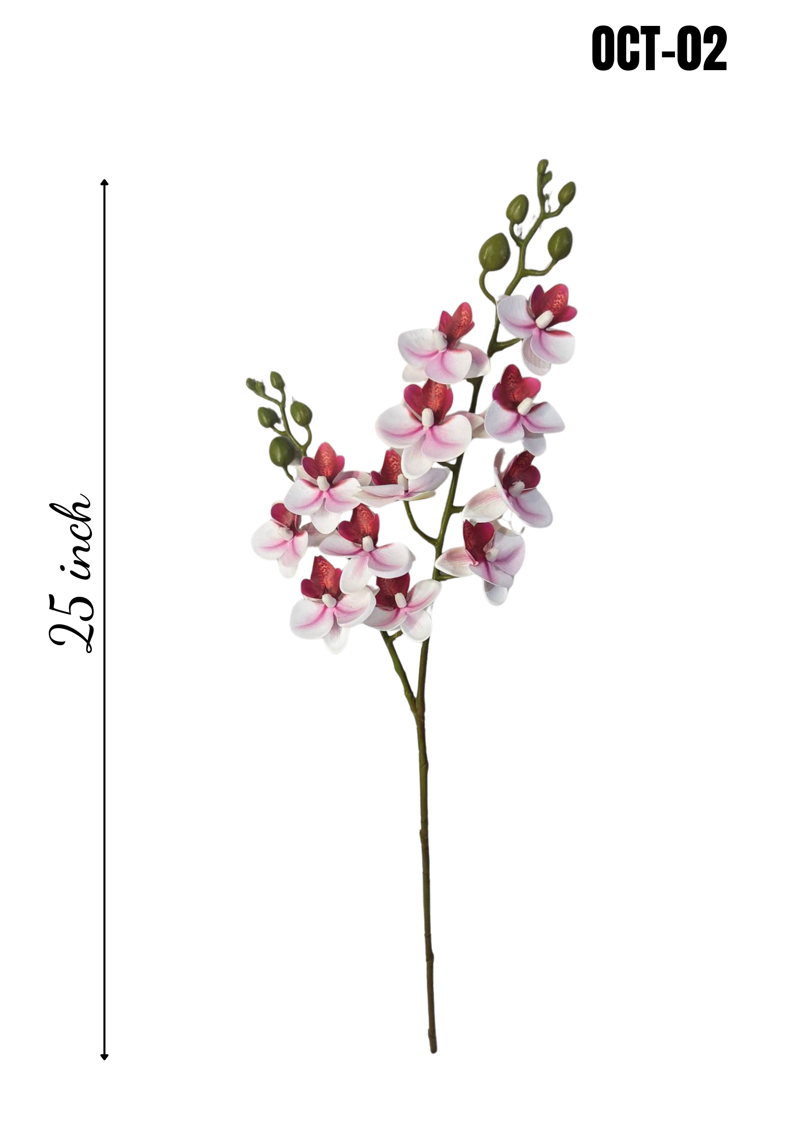 Faux Pink Phalaenopsis Orchid Stem OCT-02 - 25 inch artificial pink orchid stem, full height shown