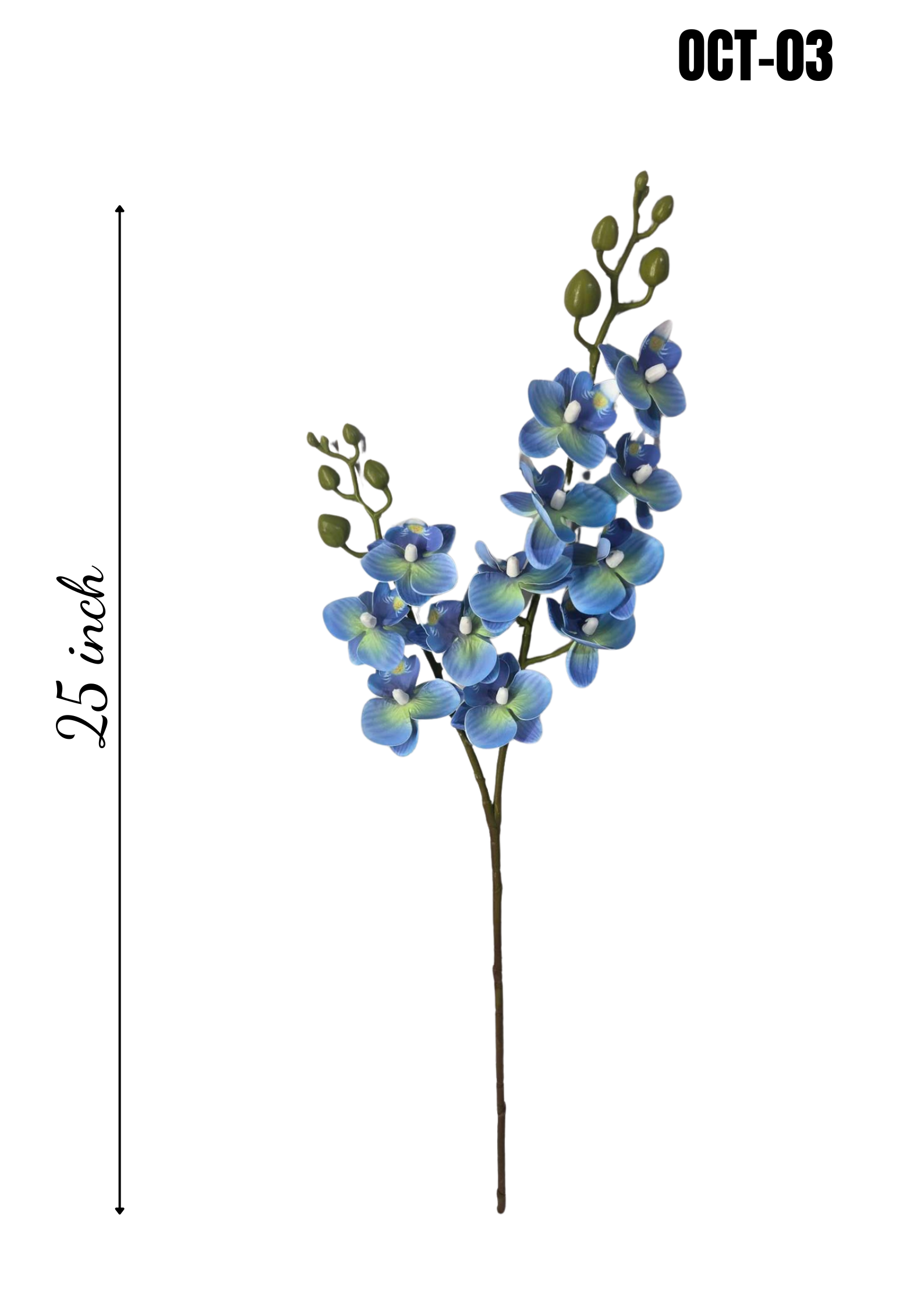 Faux Blue Phalaenopsis Orchid Stem OCT-03 - 25 inch artificial blue orchid stem, full height shown