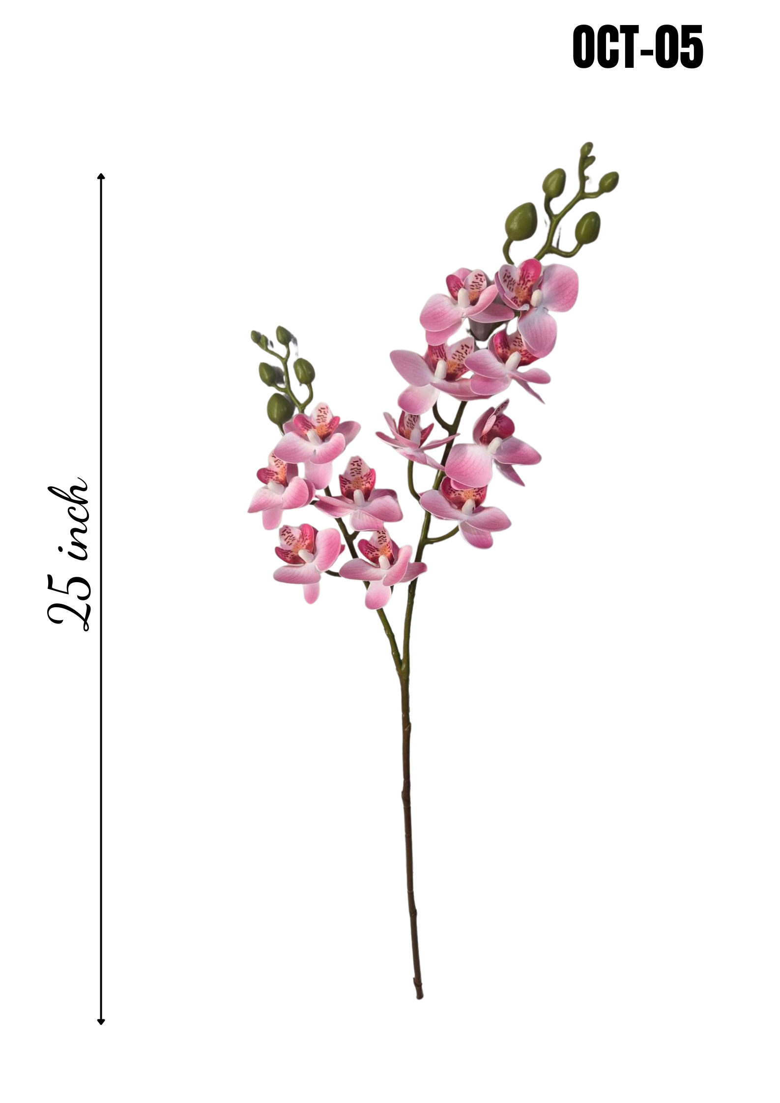 Faux Light Pink Phalaenopsis Orchid Stem OCT-05 - 25 inch artificial light pink orchid stem, full height shown