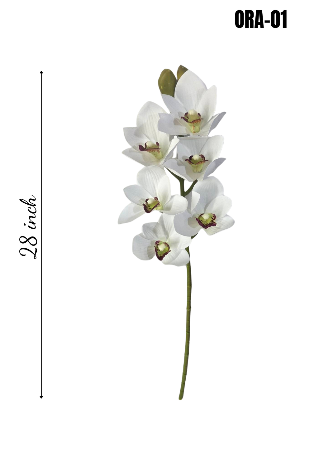Faux White Cymbidium Orchid Stem ORA-01 - 28 inch artificial white cymbidium orchid, full height shown