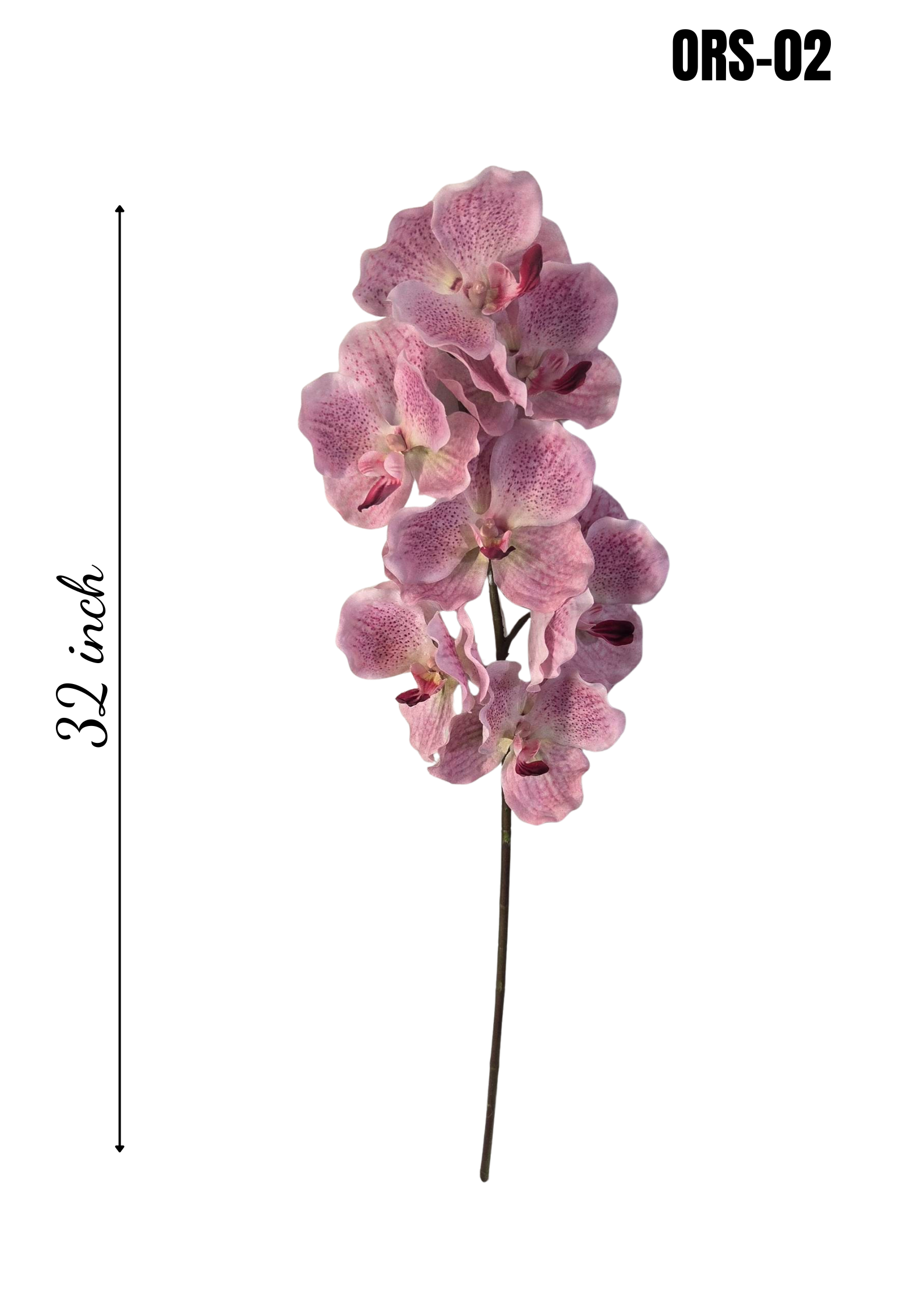 Faux Pink Vanda Orchid Stem ORS-02 - styled in tall glass vase on white table with book and ceramic bowl