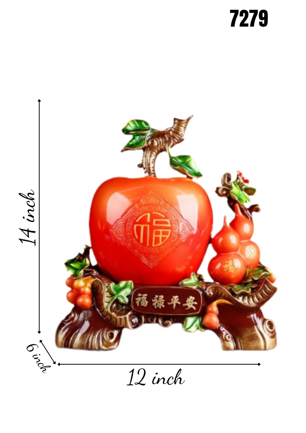 Decorative Peach of Immortality Statue 7279 – 福禄平安 Red Gourd Tabletop Figurine