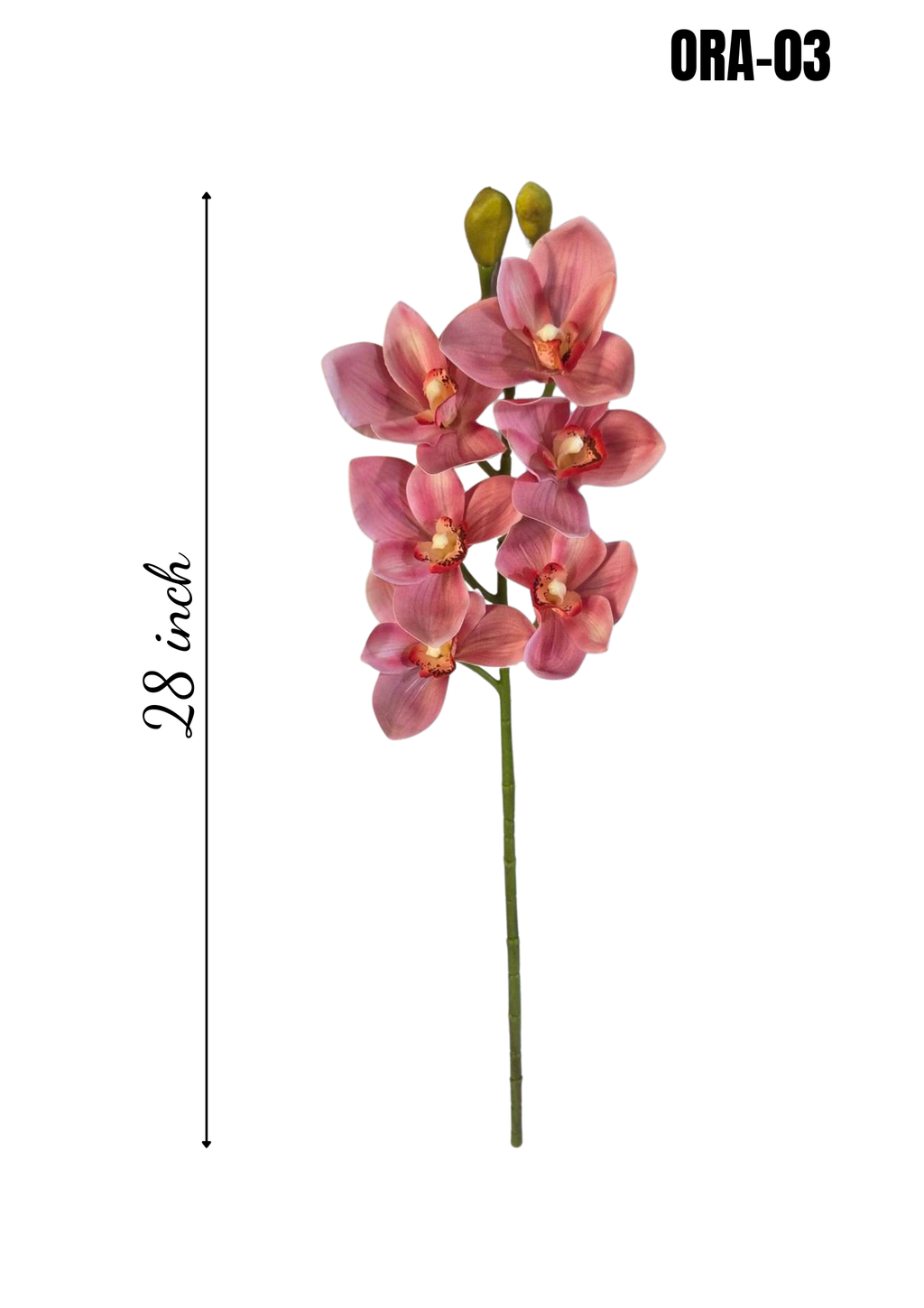 Faux Pink Cymbidium Orchid Stem ORA-03 - 28 inch artificial pink cymbidium orchid, full height shown