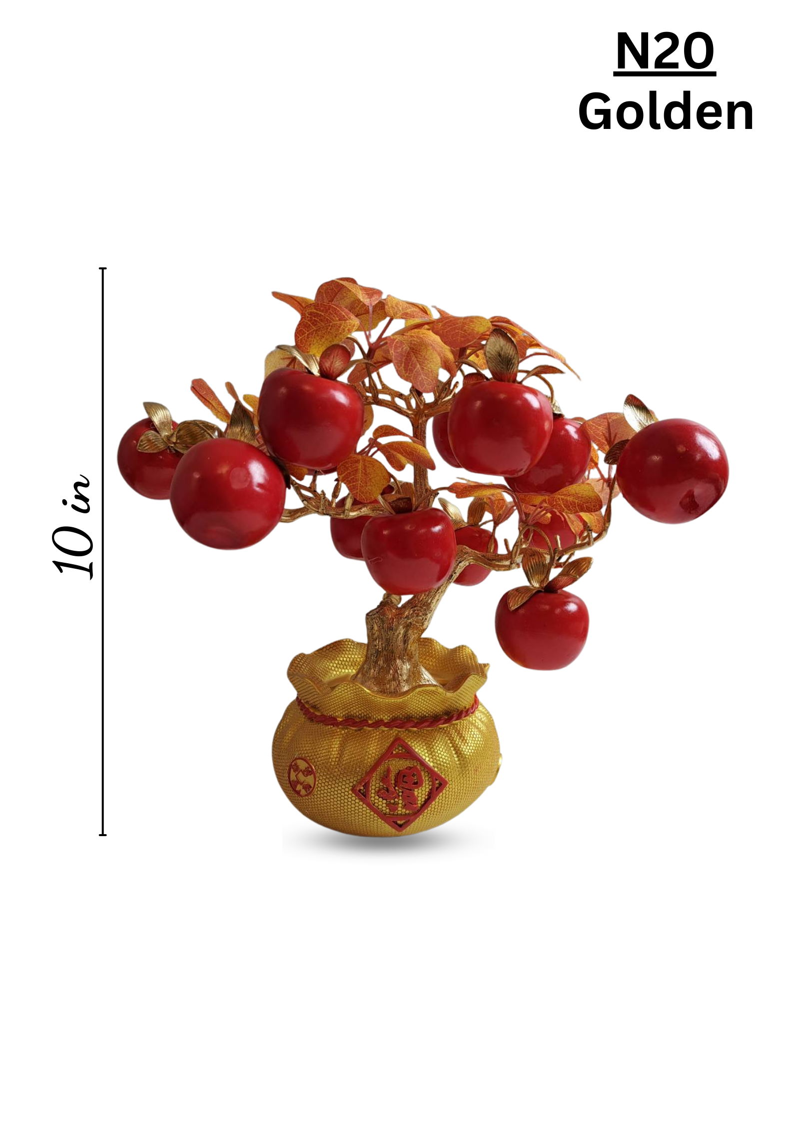 Artificial Red Apple Tree N20 – 10 inch tabletop fruit tree with autumn leaves in decorative golden pot