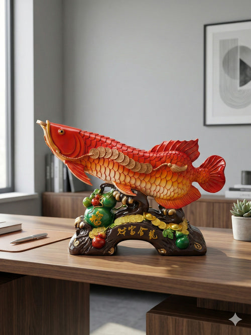 Red Arowana Fish Statue JF7322-2 styled in modern living room interior