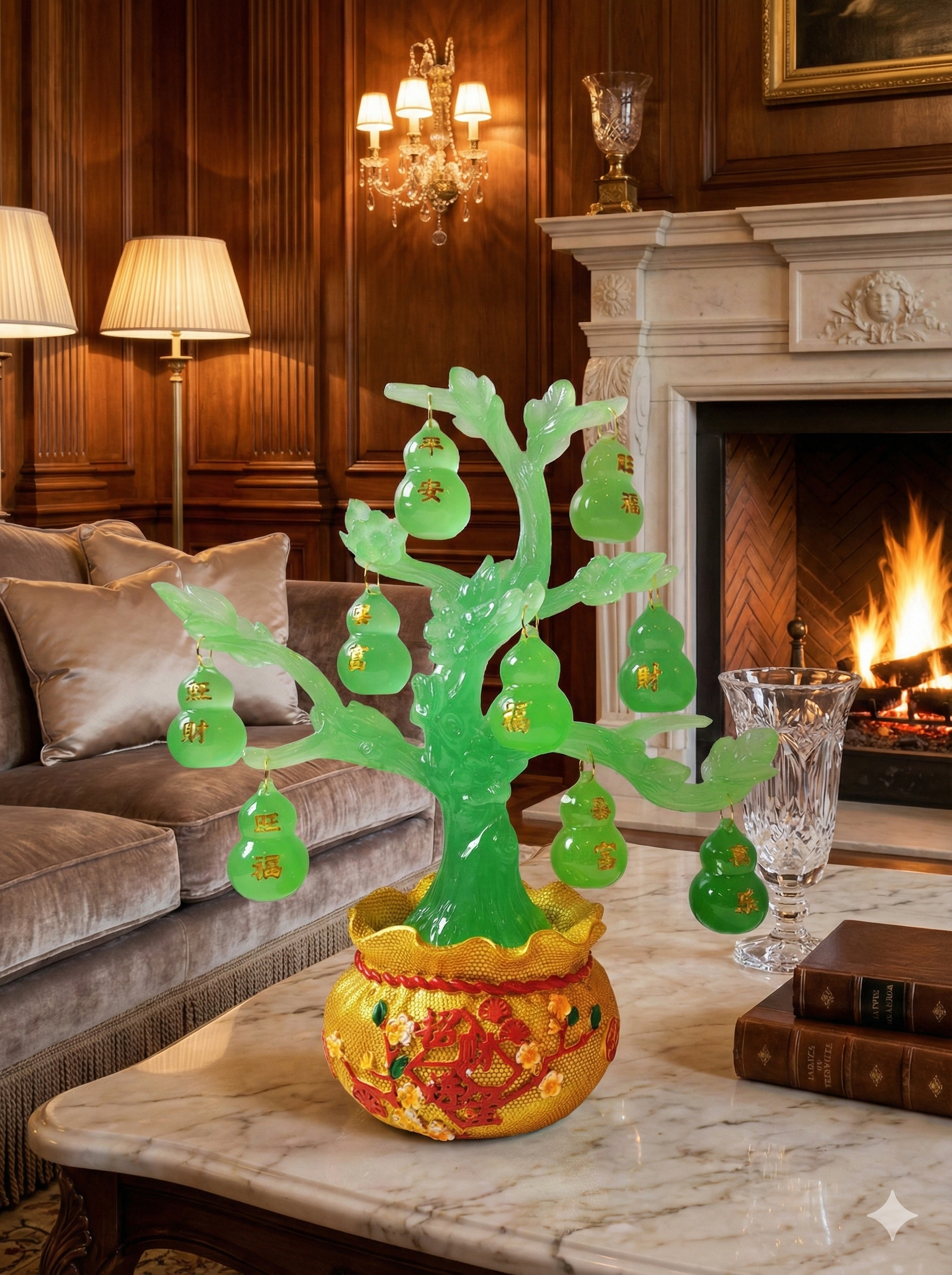 12" Decorative Jade Green Gourd Tabletop Tree CX622 – Translucent Green Centerpiece