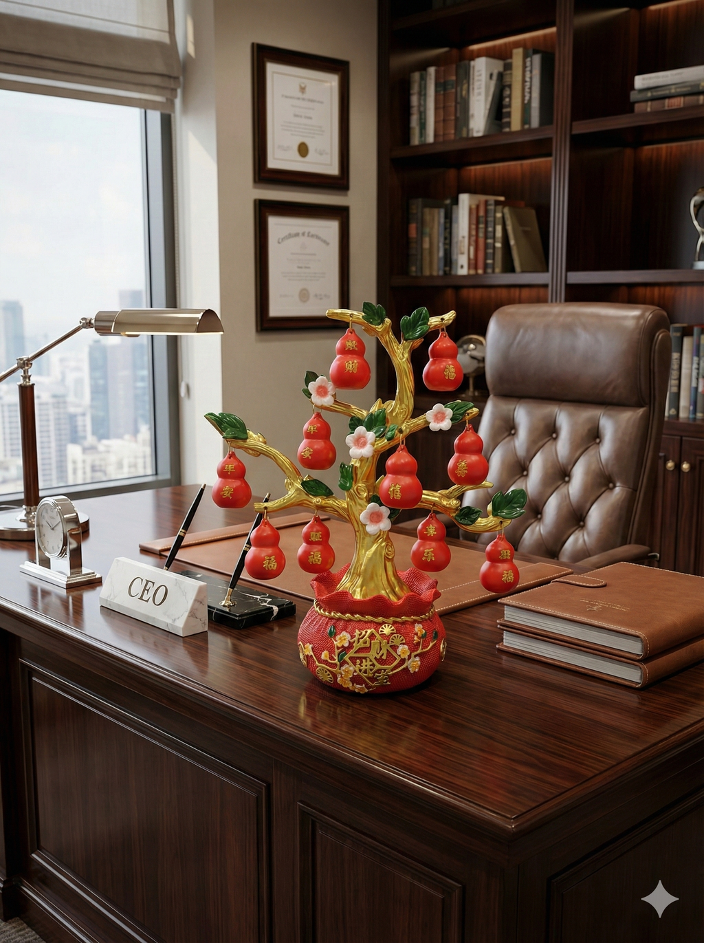 12" Decorative Red Gourd Tabletop Tree CX616 – Gold & Red Centerpiece