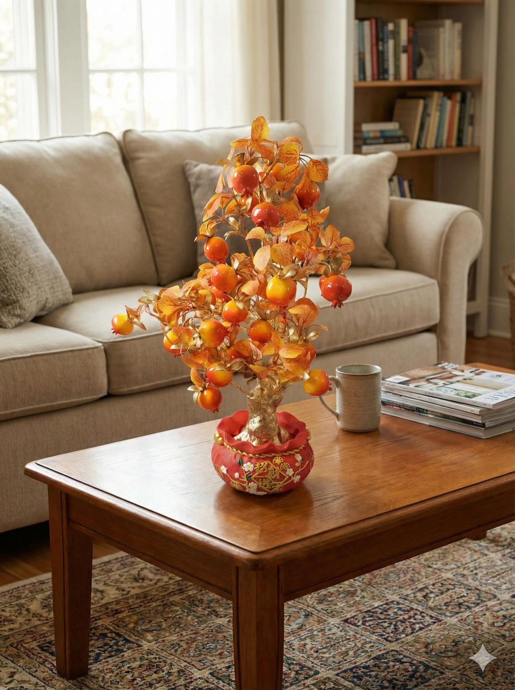 19" Artificial Pomegranate & Persimmon Tree in Decorative Red Pot N25