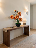 FT-257-A faux orange magnolia arrangement displayed on entryway console table